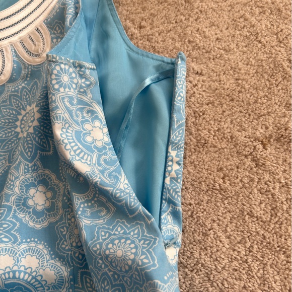 Ann Taylor LOFT Blue & White Floral Lace Trim Sleeveless Shift Dress Size 12 NWT - Picture 6 of 14